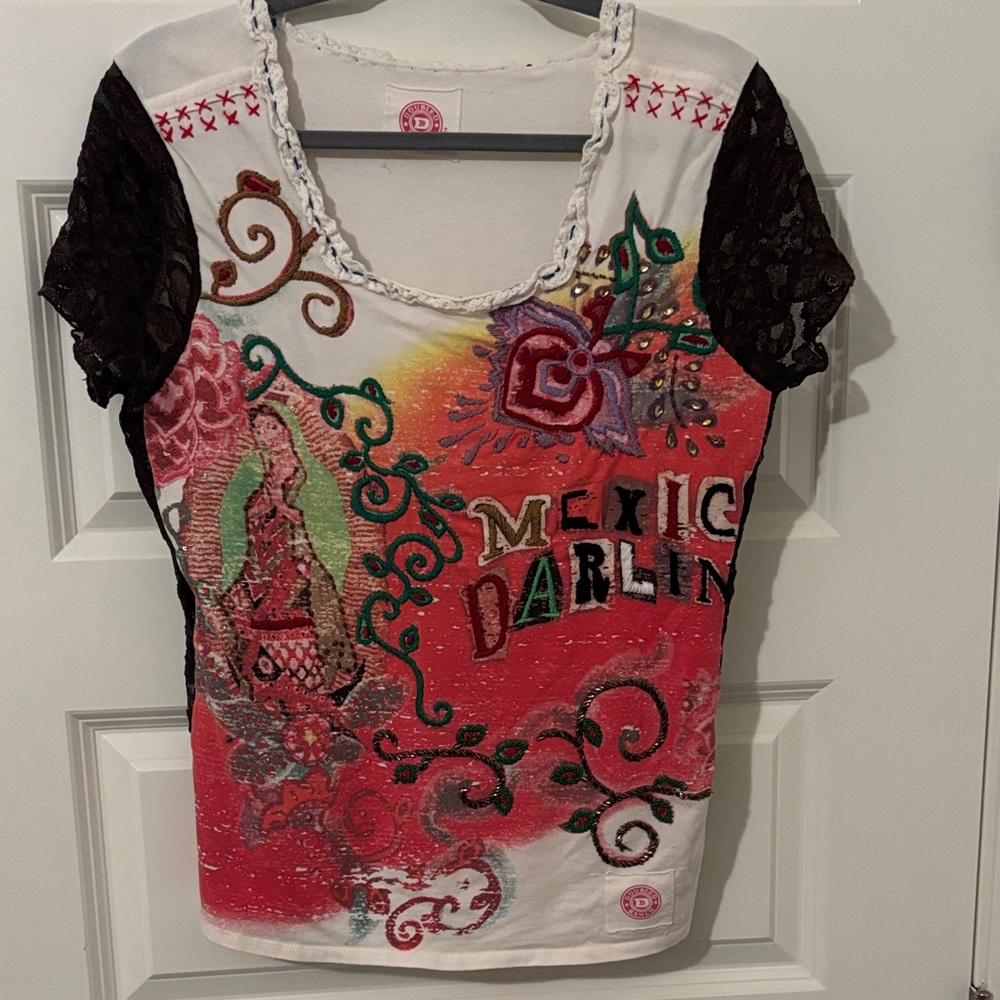 Double D Ranch Mexican Darling Top - Red, Black, and White